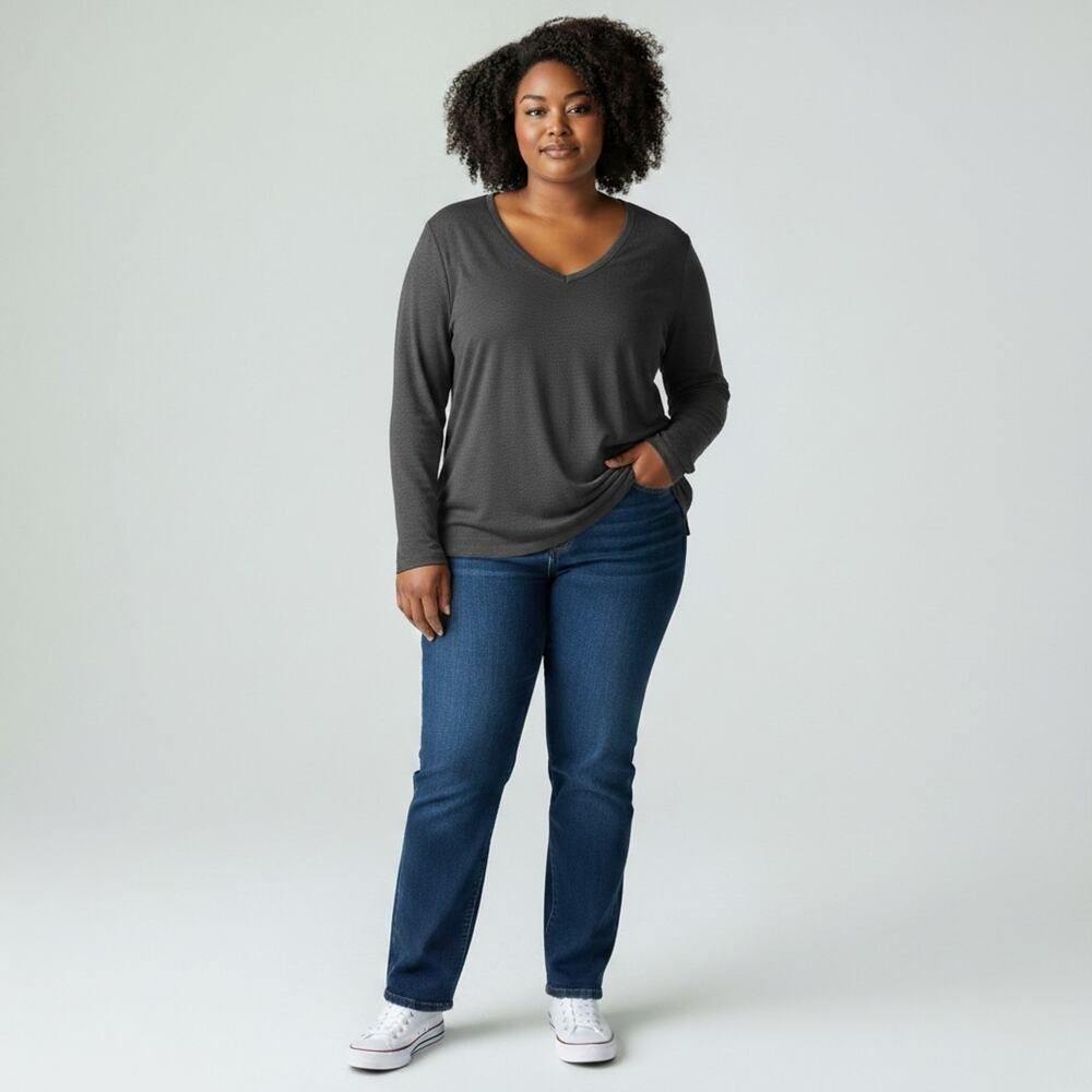 Lou & Grey Gray V Neck Sweater Small Rayon Blend Soft Lightweight Pullover